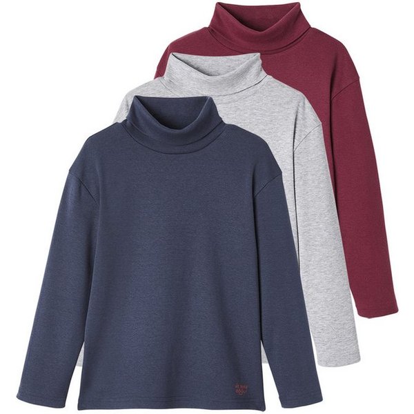 vertbaudet Langarmshirt Jungen Rollkragenshirts BASIC 3er-Pack