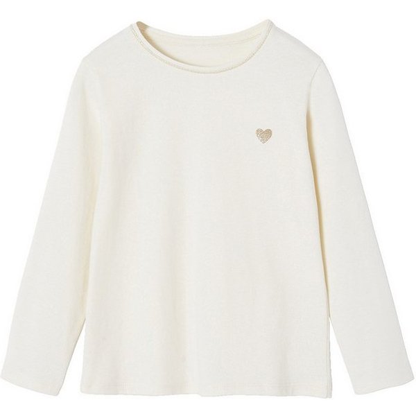 vertbaudet Langarmshirt Mädchen Langarmshirt mit Glitzerherz, BASIC mit Glitzerherz, Recycling-Baumwolle
