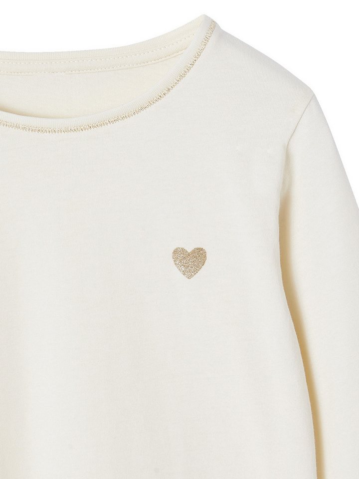 vertbaudet Langarmshirt Mädchen Langarmshirt mit Glitzerherz, BASIC mit Glitzerherz, Recycling-Baumwolle – Bild 3 von 4