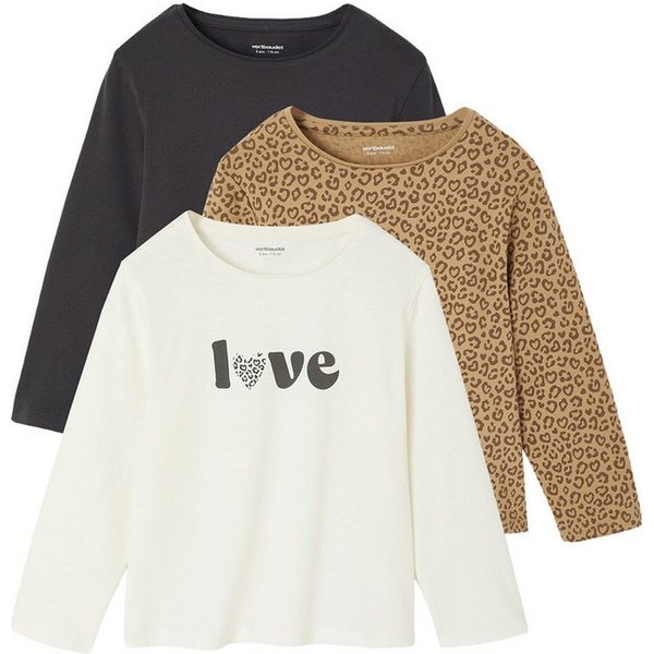 vertbaudet Langarmshirt Mädchen Shirts mit Print BASIC 3er-Pack