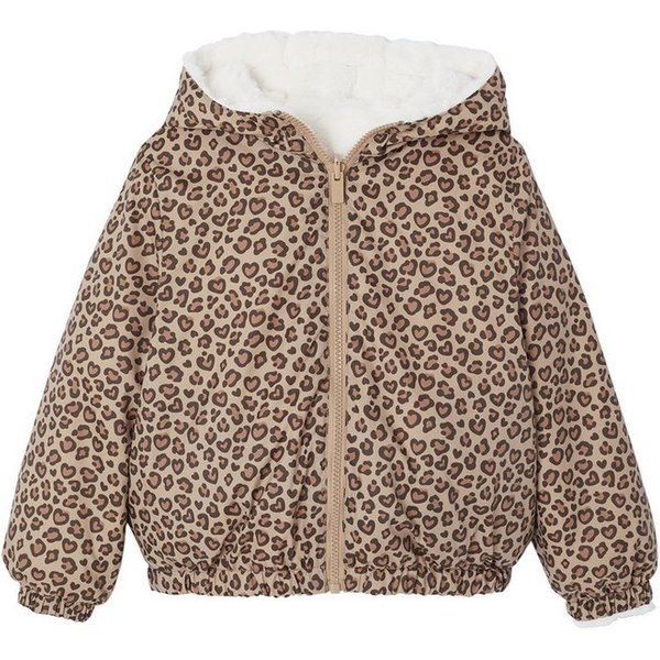 vertbaudet Regenjacke Mädchen Kapuzenjacke mit Leomuster und Teddyfleece wendbar