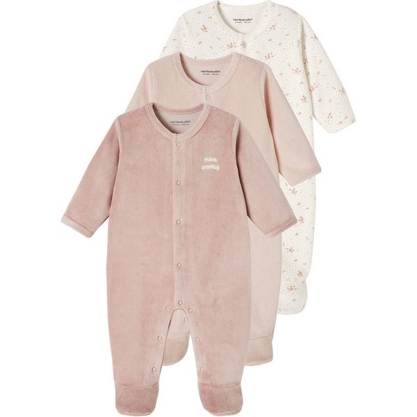 vertbaudet Schlafanzug Baby Samt-Strampler BASIC 3er-Pack