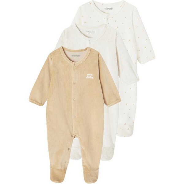 vertbaudet Schlafanzug Baby Samt-Strampler BASIC 3er-Pack