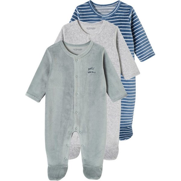 vertbaudet Schlafanzug Baby Samt-Strampler BASIC 3er-Pack