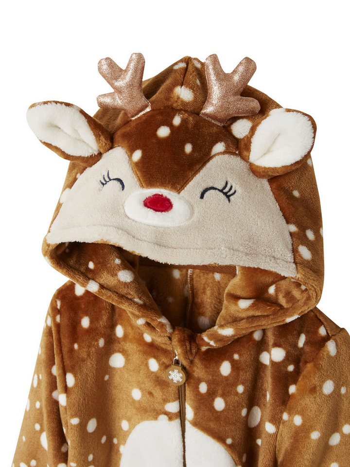 vertbaudet Schlafanzug Mädchen Plüsch-Overall, Onesie RENTIER – Bild 3 von 5