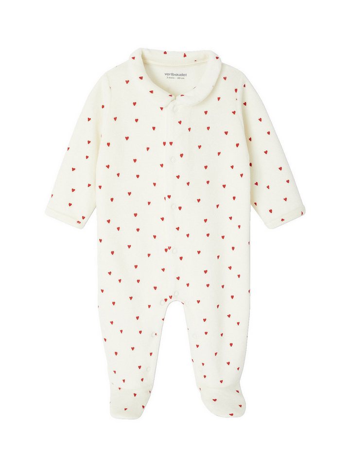 vertbaudet Schlafoverall Baby Samt-Strampler, Herzen – Bild 2 von 5