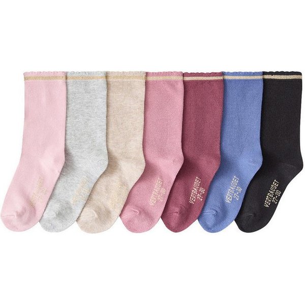vertbaudet Socken Mädchen Socken, Glitzerstreifen BASIC 7er-Pack