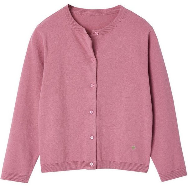 vertbaudet Strickjacke Mädchen Strickjacke BASICS Runder Ausschnitt, Knopfverschluss