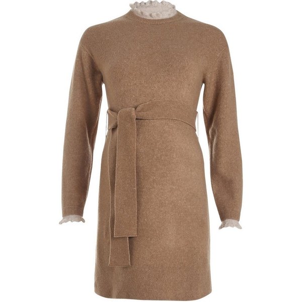 vertbaudet Umstandskleid Umstands-Strickkleid mit Bindegürtel und Rüschen