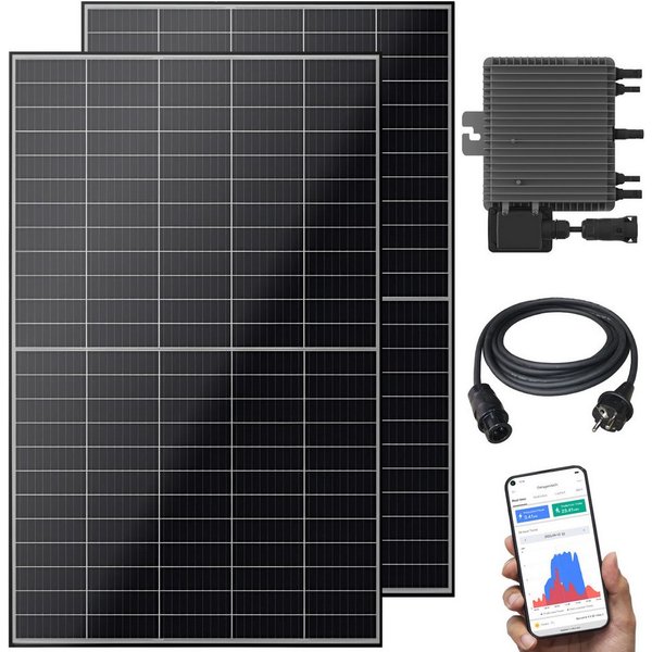 VESKA Balkonkraftwerk Balkonkraftwerk 1000 W Bifazial Glas/Glas, 800,00 W, Monokristallin, (Steckerfertig, genehmigungsfrei, schwarz WIFI), N-TYPE, TOPCON, Anti