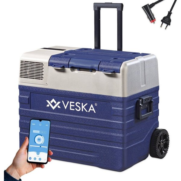 VESKA Elektrische Kühlbox Kompressor Gefriertruhe mobiler Kühlschrank, Kühltruhe, Gefrierbox, 12V/24V, 230V, für Auto, Lkw, Boot, Wohnwagen, Camping