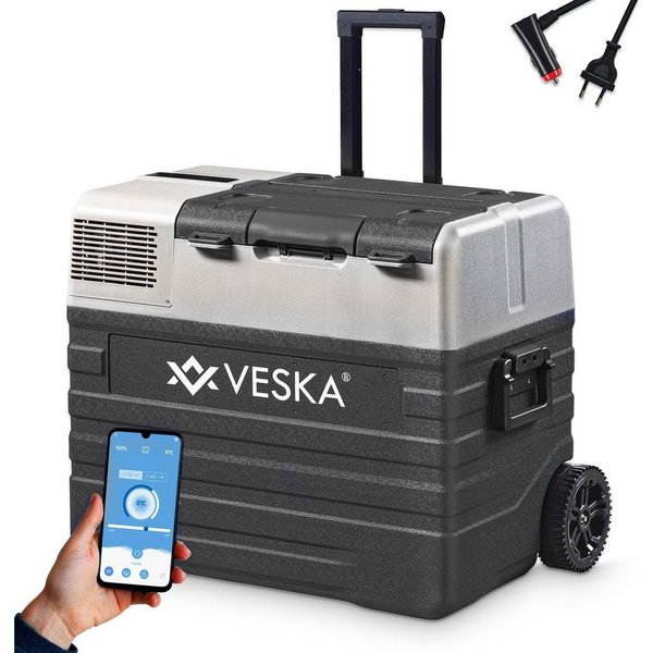 VESKA Elektrische Kühlbox Kompressor Gefriertruhe mobiler Kühlschrank, Kühltruhe, Gefrierbox, 12V/24V, 230V, für Auto, Lkw, Boot, Wohnwagen, Camping