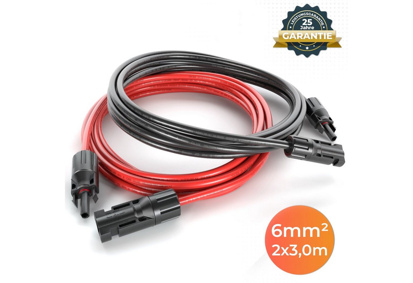 VESKA Solaranlage Solarkabel PV Stecker Solarstecker MC4 Photovoltaik, (2 Verlängerungskabel (1x rot, 1x schwarz), Kabel Set 6mm² – Bild 2 von 5