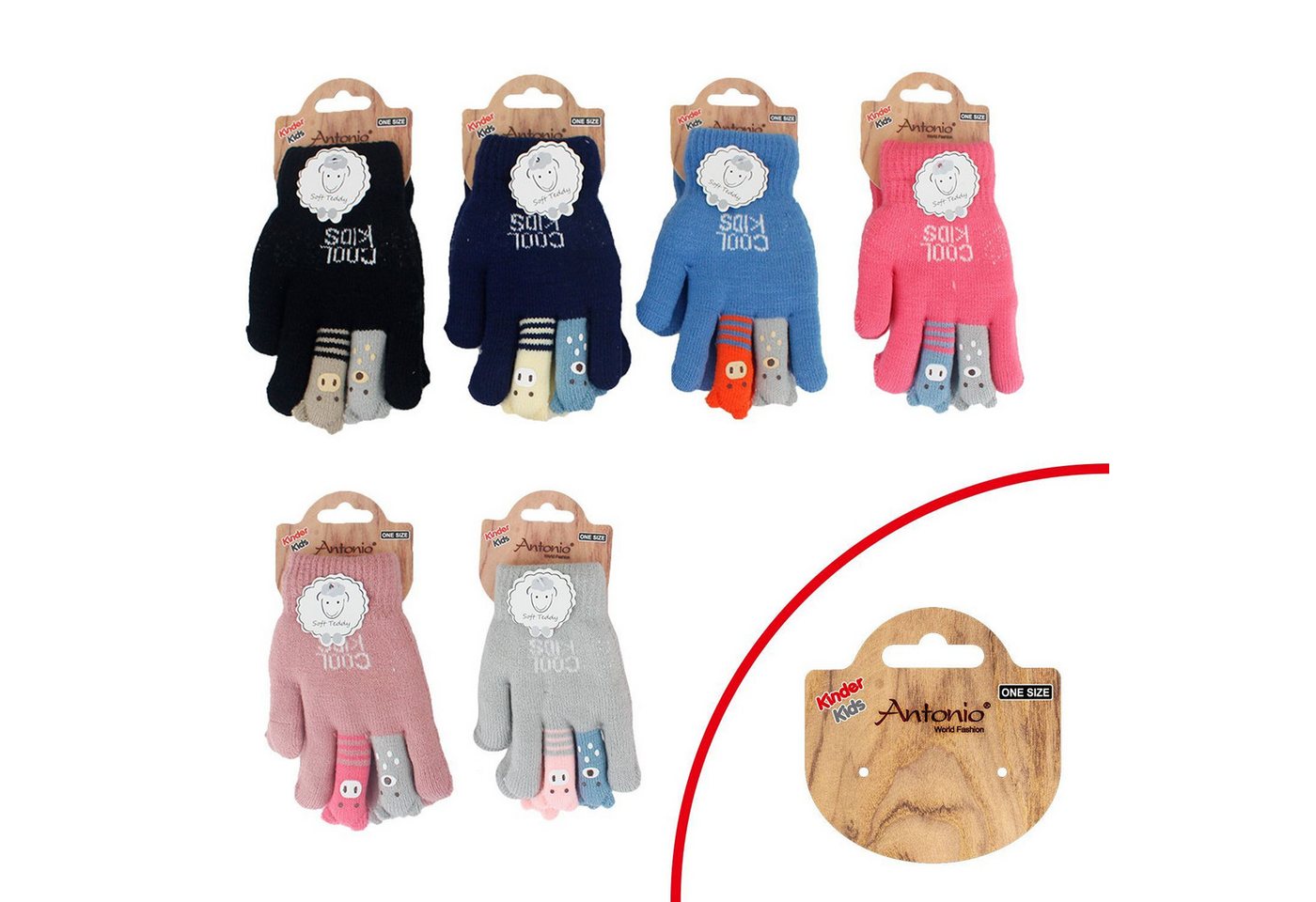 VewoTex Strickhandschuhe Kinder Winter Handschuhe » Kinderhandschuhe mit Tier Fingern (1 Paar, 2-St., 1 Paar) » Fingerhandschuhe » teilweise mit Teddyfutter – Bild 2 von 2