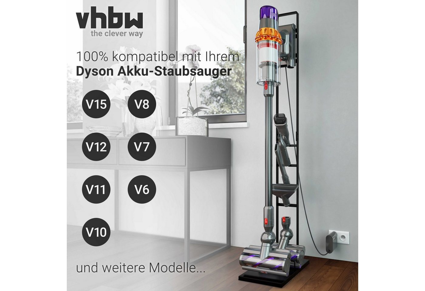 vhbw Standhalterung passend für Dyson V7, V16 Piston Animal Submarine, V8, V6, V8 Absolute, (1-tlg., Hochwertiger Aufbewahrungsständer für Ihren kabellosen Akku – Bild 2 von 5