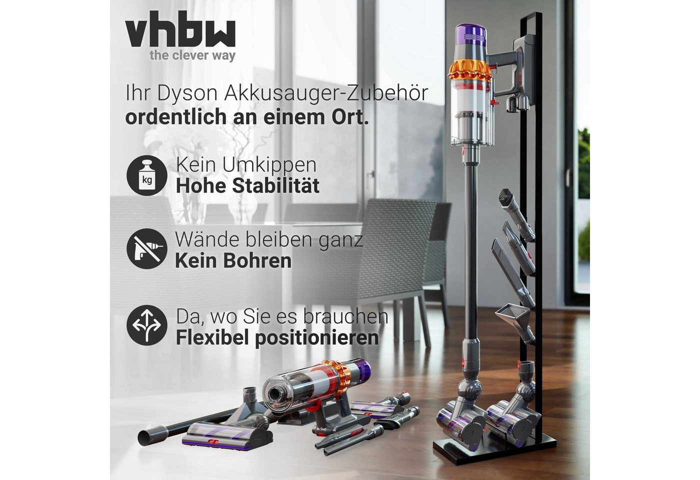 vhbw Standhalterung passend für Dyson V7, V16 Piston Animal Submarine, V8, V6, V8 Absolute, (1-tlg., Hochwertiger Aufbewahrungsständer für Ihren kabellosen Akku – Bild 4 von 5