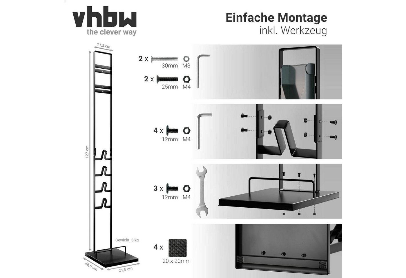 vhbw Standhalterung passend für Dyson V7, V16 Piston Animal Submarine, V8, V6, V8 Absolute, (1-tlg., Hochwertiger Aufbewahrungsständer für Ihren kabellosen Akku – Bild 5 von 5