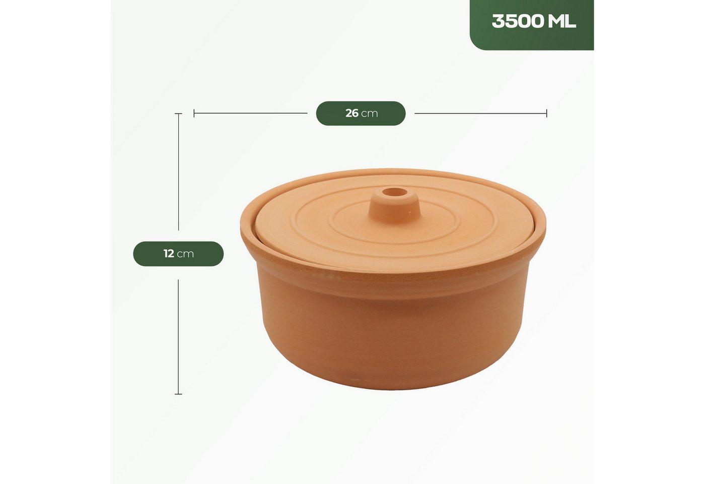 VIAPOT Schmortopf Tontopf Guvec Groß 3,5L mit Deckel, (Topf mit Deckel, 1-tlg., Einzelprodukt mit Deckel), Natur-Keramiktopf mit Deckel, ideal für aromareiches  – Bild 3 von 5