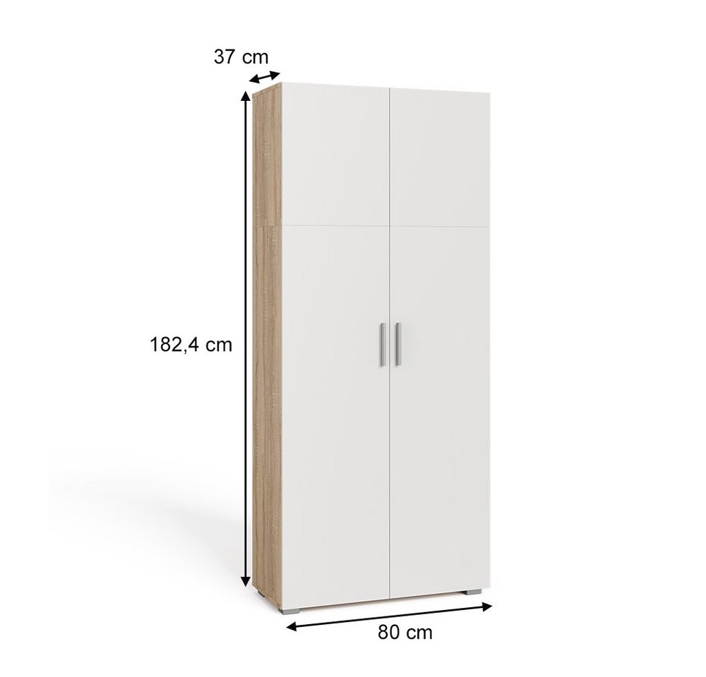 Vicco Aktenschrank Frank, Weiß/Sonoma, 80 x 182.4 cm (1-St) – Bild 4 von 5