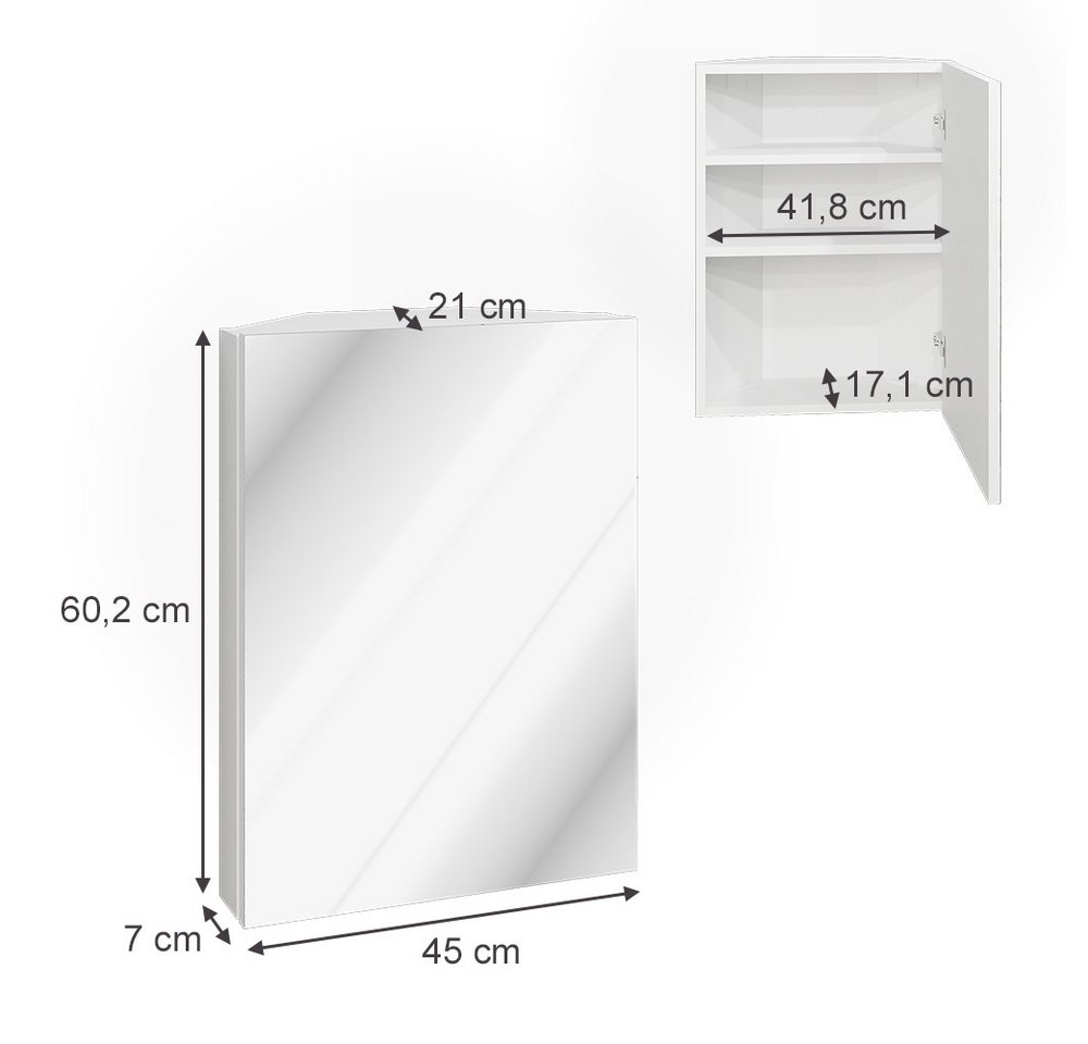 Vicco Badezimmerspiegelschrank Anka, Weiß, 45 x 60.2 cm – Bild 2 von 5