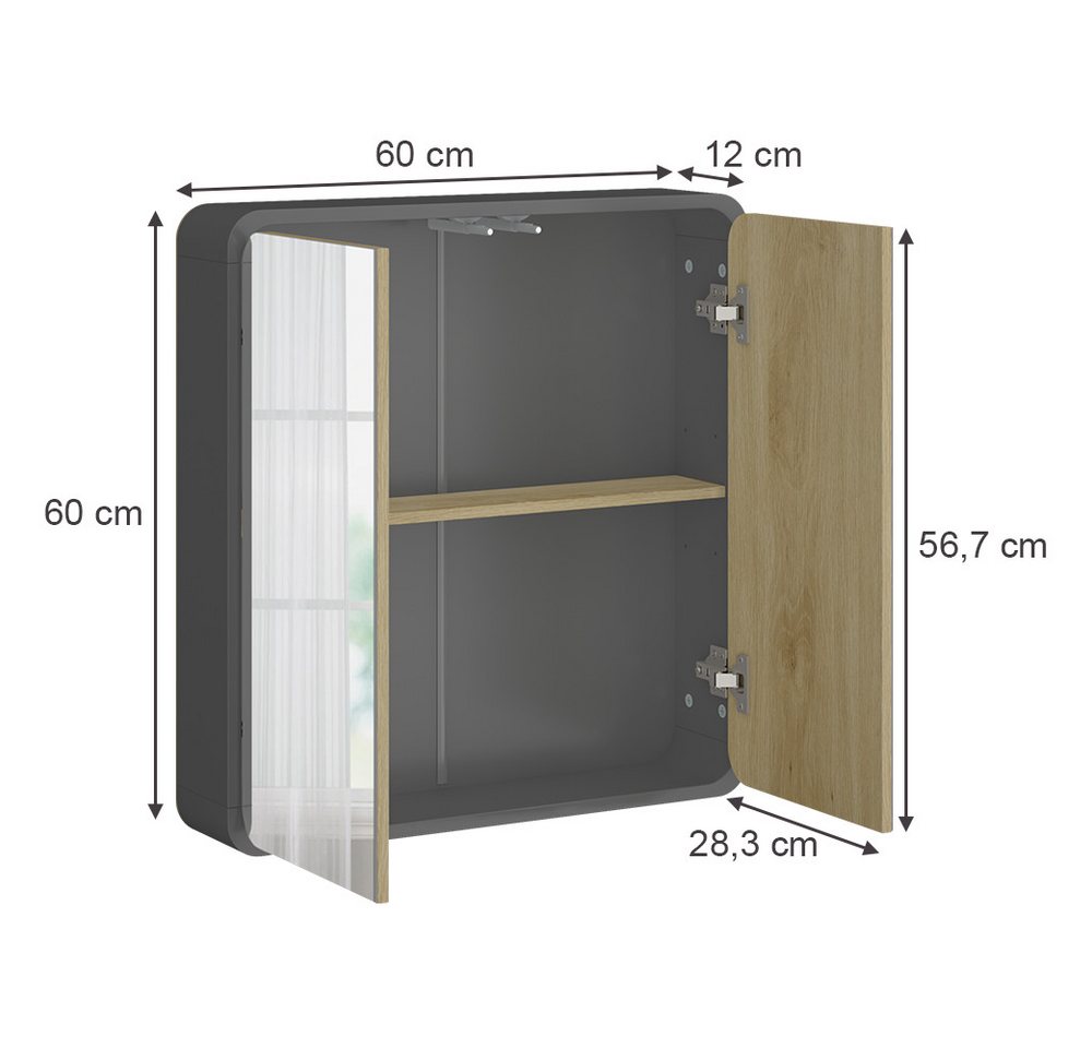 Vicco Badezimmerspiegelschrank Arla, Anthrazit/Holz, 60 x 60 cm (1-St) – Bild 2 von 5
