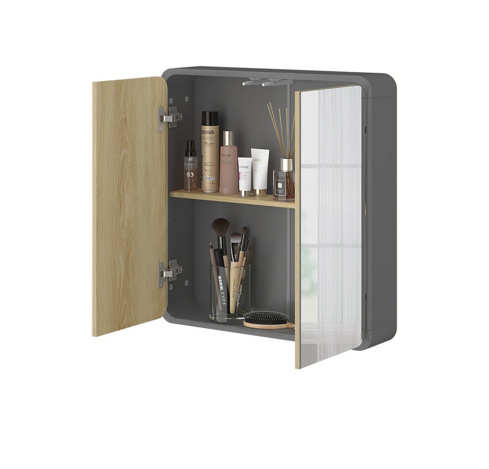 Vicco Badezimmerspiegelschrank Arla, Anthrazit/Holz, 60 x 60 cm (1-St) – Bild 4 von 5