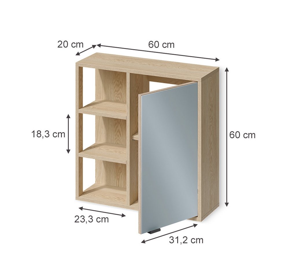 Vicco Badezimmerspiegelschrank Arven, Eiche, 60 x 60 cm – Bild 2 von 5