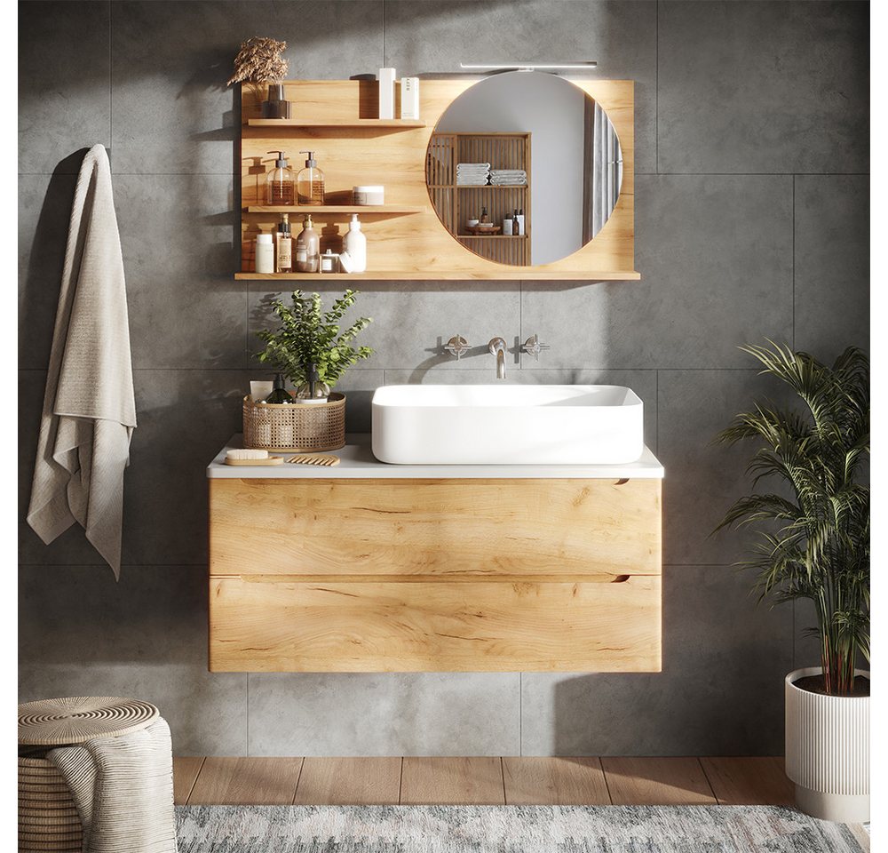 Vicco Badezimmerspiegelschrank Avena, Eiche, 100 x 50 cm mit 3 offenen Fächern (1-St) – Bild 3 von 5