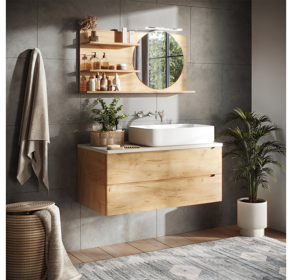 Vicco Badezimmerspiegelschrank Avena, Eiche, 100 x 50 cm mit 3 offenen Fächern (1-St) – Bild 5 von 5