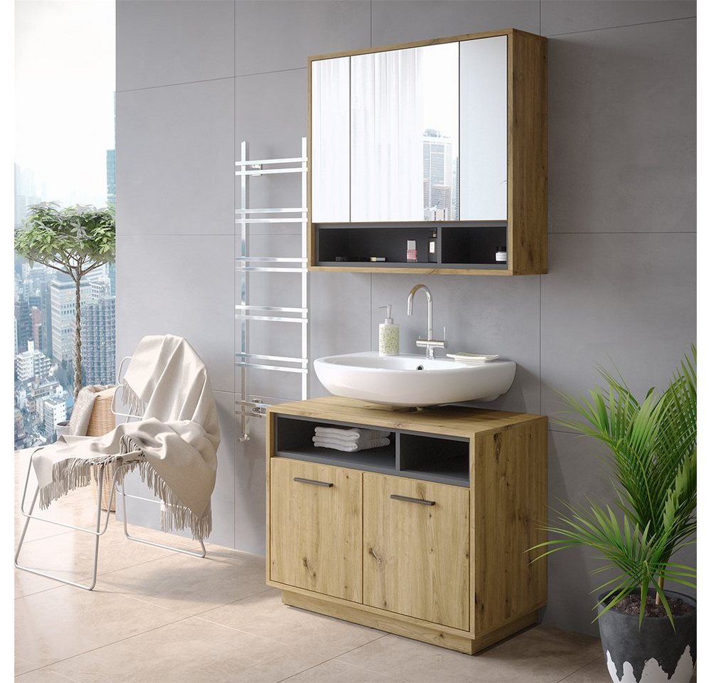 Vicco Badezimmerspiegelschrank Beatrice, Eiche/Anthrazit, 80 x 72 cm (1-St) – Bild 4 von 5