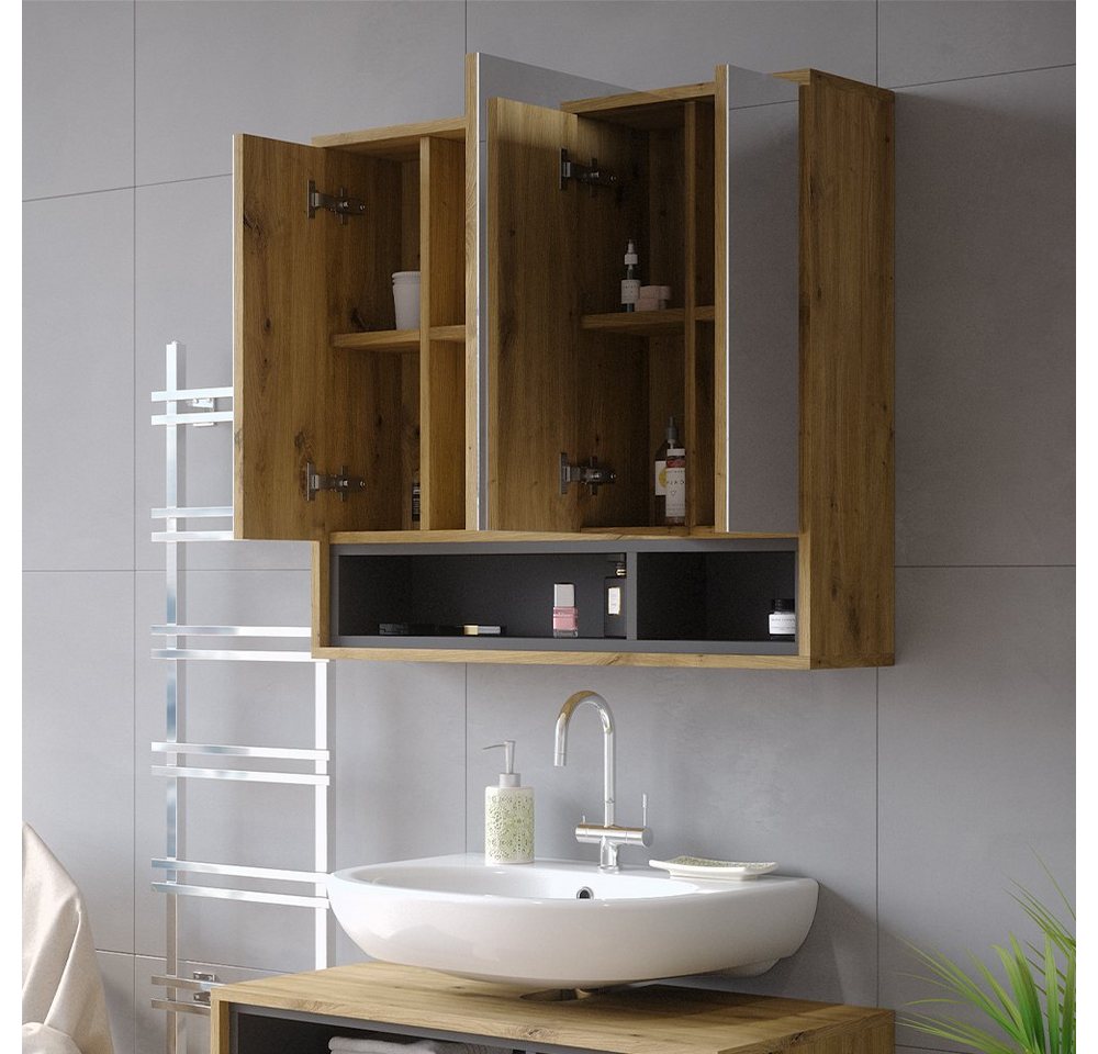 Vicco Badezimmerspiegelschrank Beatrice, Eiche/Anthrazit, 80 x 72 cm (1-St) – Bild 5 von 5