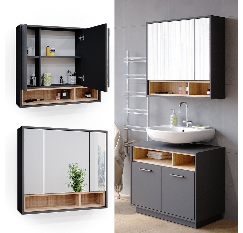 Vicco Badezimmerspiegelschrank Beatrice, Anthrazit/Sonoma, 80 x 72 cm (1-St) – Bild 2 von 5