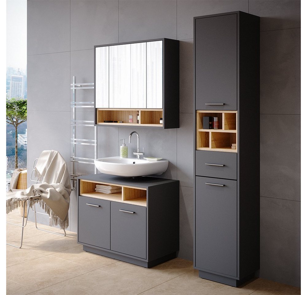 Vicco Badezimmerspiegelschrank Beatrice, Anthrazit/Sonoma, 80 x 72 cm (1-St) – Bild 4 von 5
