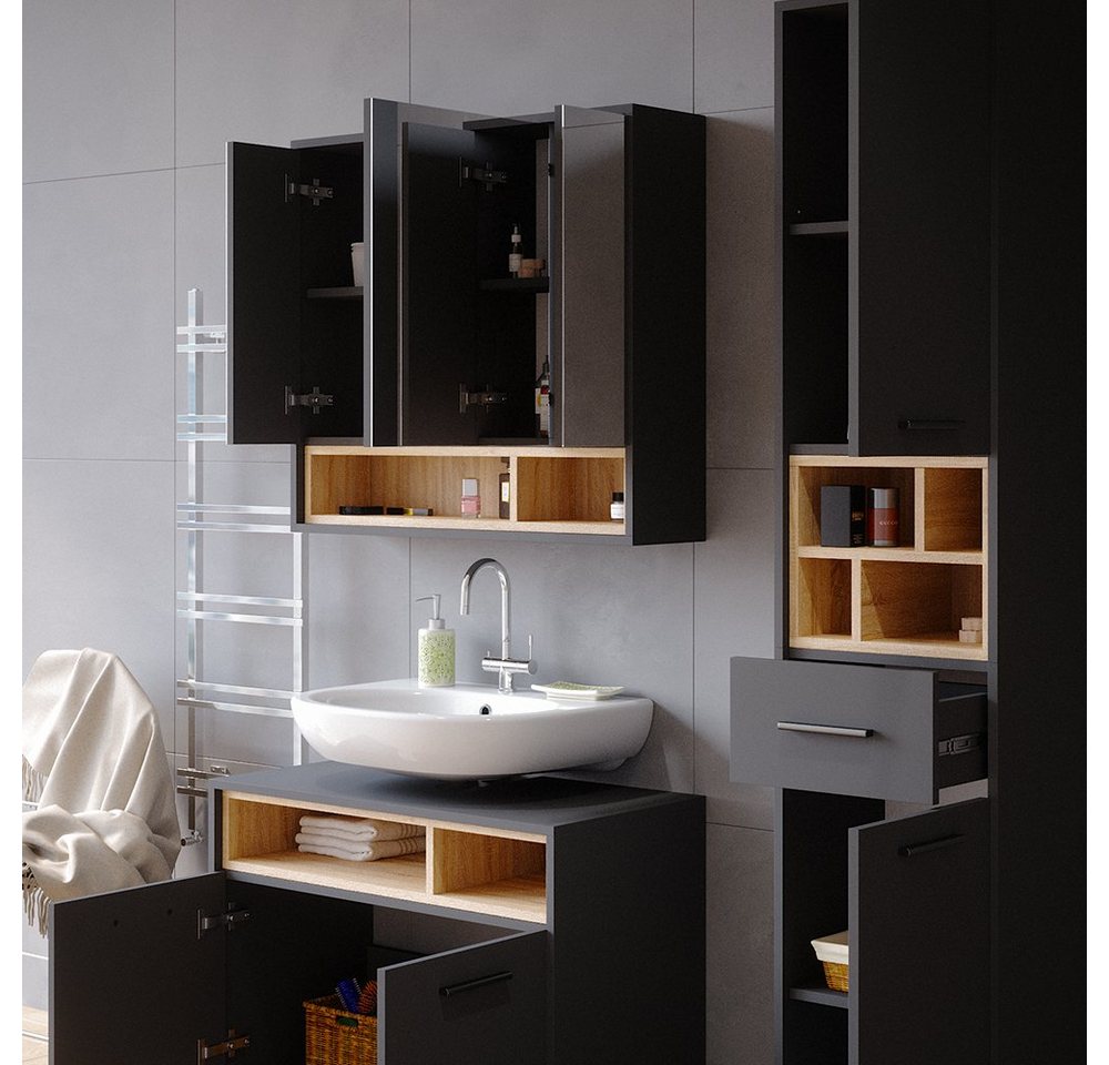 Vicco Badezimmerspiegelschrank Beatrice, Anthrazit/Sonoma, 80 x 72 cm (1-St) – Bild 5 von 5