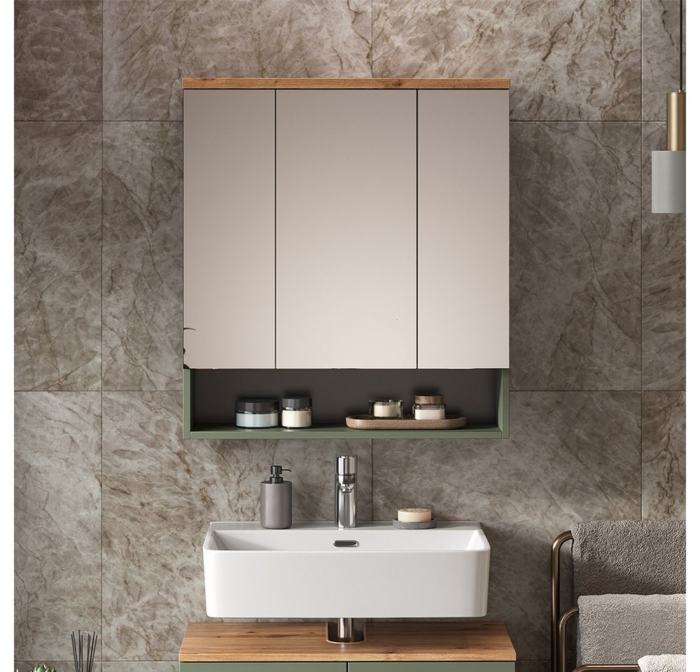 Vicco Badezimmerspiegelschrank Eden, Grün/Artisan, 70 x 77.5 cm mit 3 Spiegeltüren (1-St) – Bild 3 von 5
