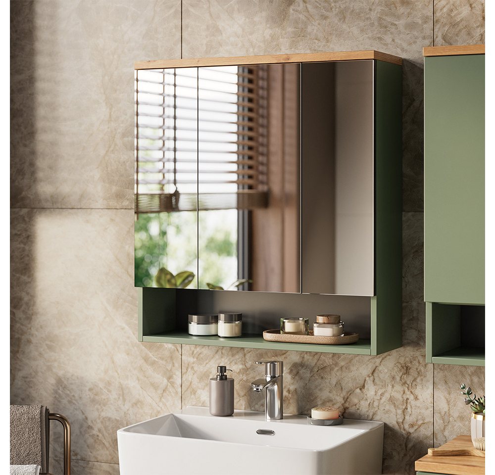 Vicco Badezimmerspiegelschrank Eden, Grün/Artisan, 70 x 77.5 cm mit 3 Spiegeltüren (1-St) – Bild 5 von 5
