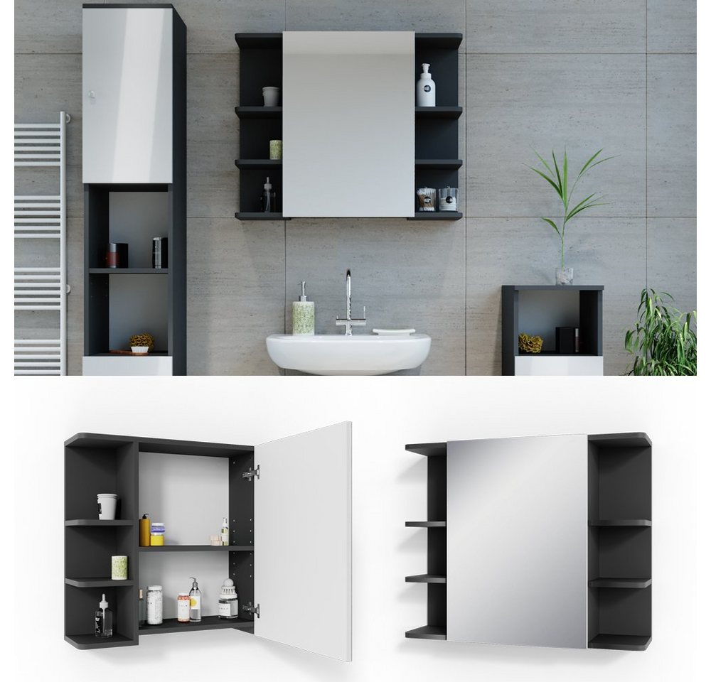 Vicco Badezimmerspiegelschrank Fynn, Anthrazit/Weiß, 80 x 64 cm (1-St) – Bild 2 von 5