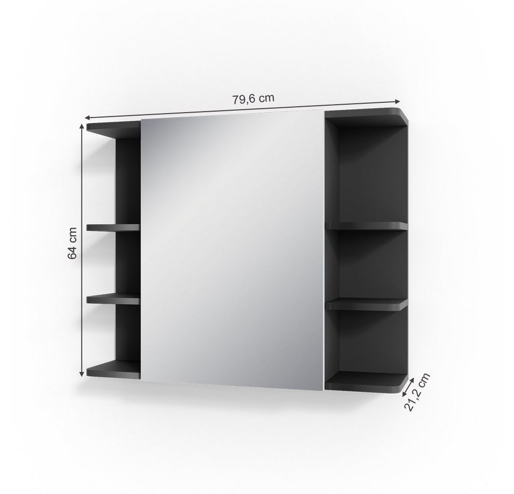 Vicco Badezimmerspiegelschrank Fynn, Anthrazit/Weiß, 80 x 64 cm (1-St) – Bild 3 von 5