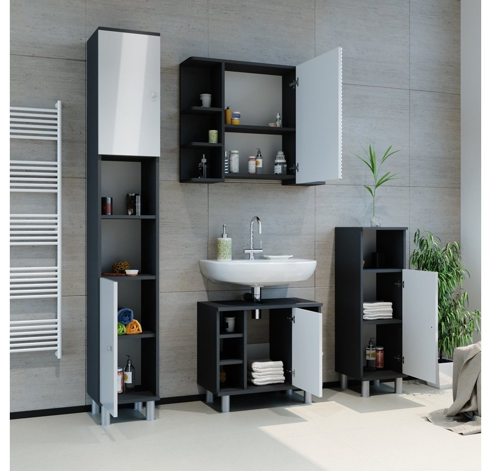 Vicco Badezimmerspiegelschrank Fynn, Anthrazit/Weiß, 80 x 64 cm (1-St) – Bild 4 von 5