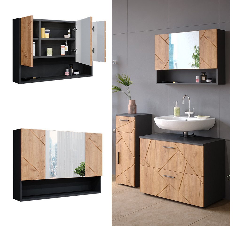 Vicco Badezimmerspiegelschrank Irma, Anthrazit/Eiche, 80 x 55 cm (1-St) – Bild 2 von 5