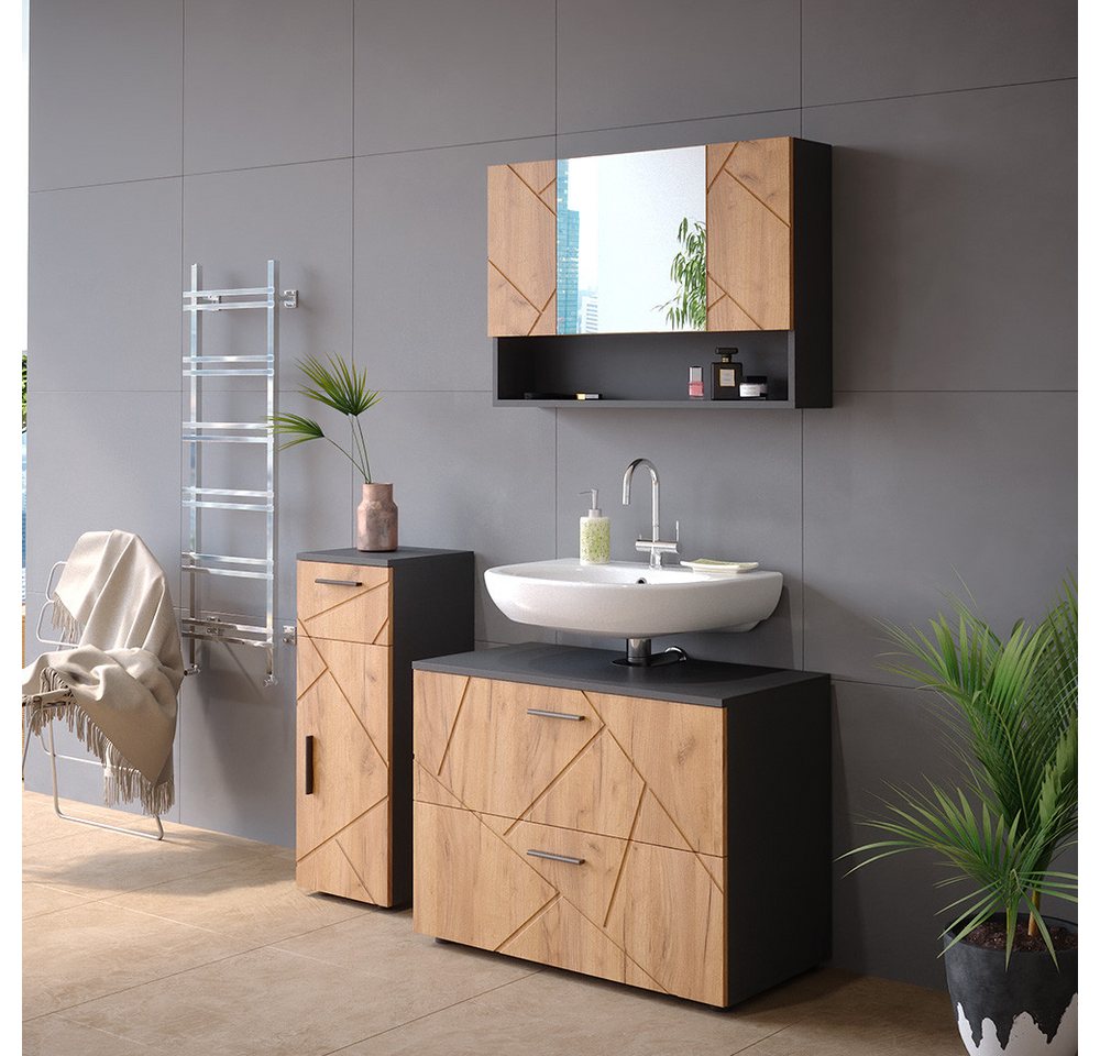 Vicco Badezimmerspiegelschrank Irma, Anthrazit/Eiche, 80 x 55 cm (1-St) – Bild 4 von 5