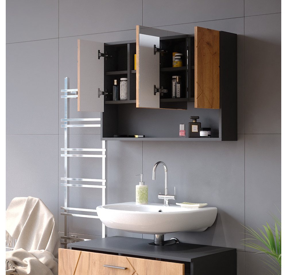 Vicco Badezimmerspiegelschrank Irma, Anthrazit/Eiche, 80 x 55 cm (1-St) – Bild 5 von 5