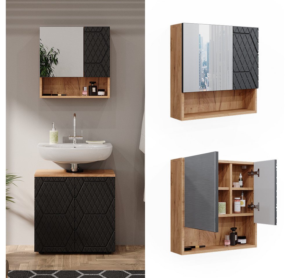 Vicco Badezimmerspiegelschrank Irma, Anthrazit mit Wabenstruktur/Anthrazit, 54 x 55 cm (1-St) – Bild 2 von 5