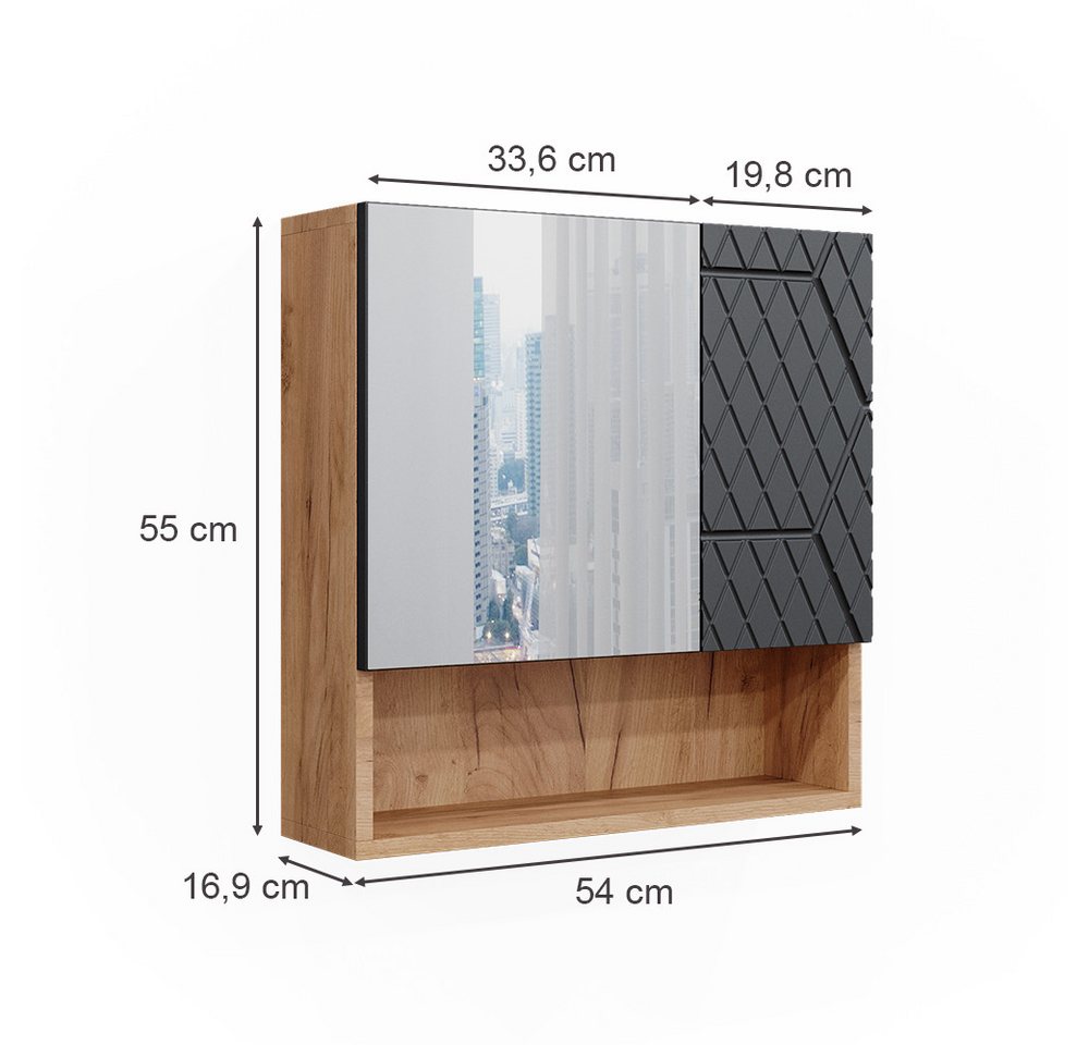 Vicco Badezimmerspiegelschrank Irma, Anthrazit mit Wabenstruktur/Anthrazit, 54 x 55 cm (1-St) – Bild 3 von 5