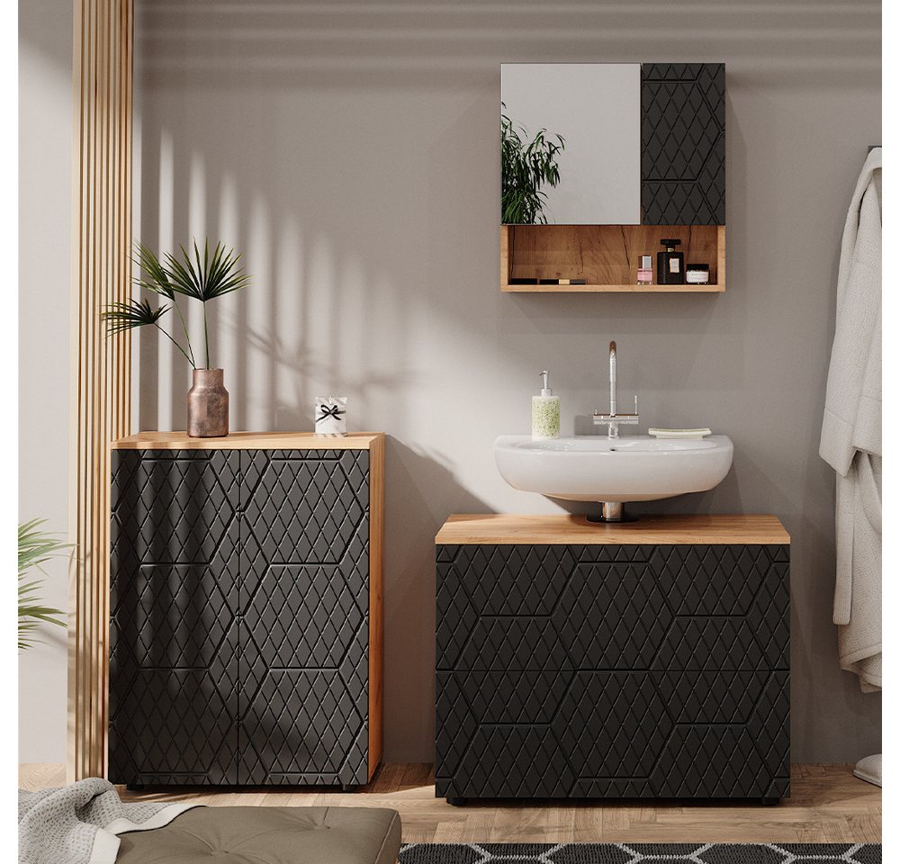 Vicco Badezimmerspiegelschrank Irma, Anthrazit mit Wabenstruktur/Anthrazit, 54 x 55 cm (1-St) – Bild 4 von 5