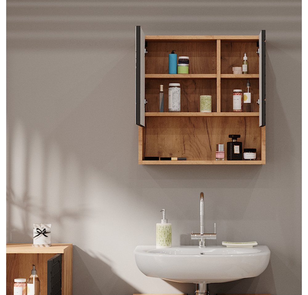 Vicco Badezimmerspiegelschrank Irma, Anthrazit mit Wabenstruktur/Anthrazit, 54 x 55 cm (1-St) – Bild 5 von 5