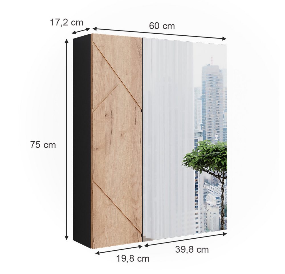 Vicco Badezimmerspiegelschrank Irma, Anthrazit/Goldkraft Eiche, 60 x 75 cm (1-St) – Bild 3 von 5