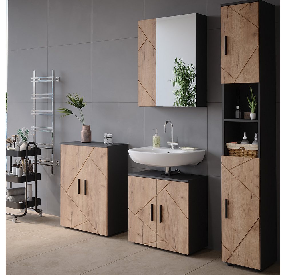 Vicco Badezimmerspiegelschrank Irma, Anthrazit/Goldkraft Eiche, 60 x 75 cm (1-St) – Bild 4 von 5