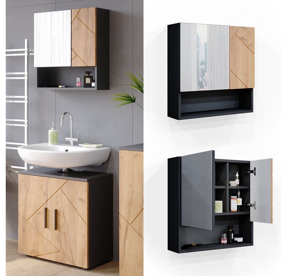 Vicco Badezimmerspiegelschrank Irma, Anthrazit/Eiche, 54 x 55 cm (1-St) – Bild 2 von 5