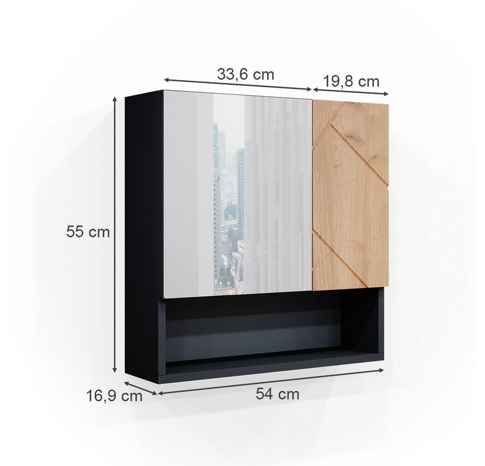 Vicco Badezimmerspiegelschrank Irma, Anthrazit/Eiche, 54 x 55 cm (1-St) – Bild 3 von 5